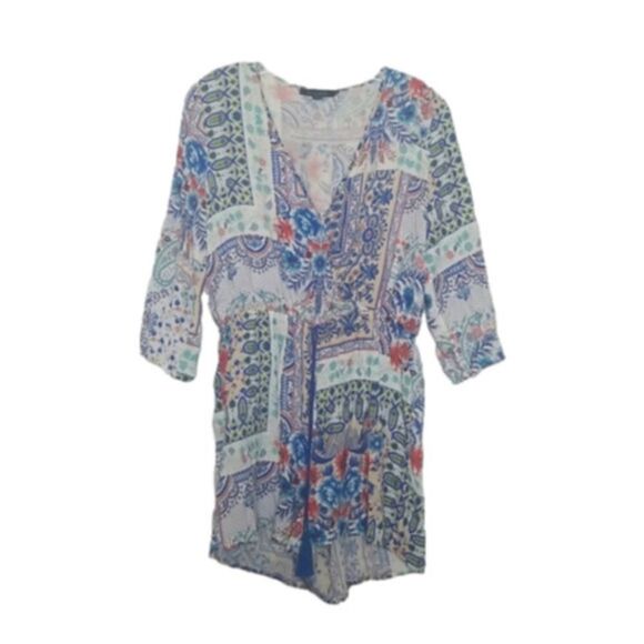 Love Tree Chambray Floral‎ Women's Romper Size Large - Picture 1 of 7
